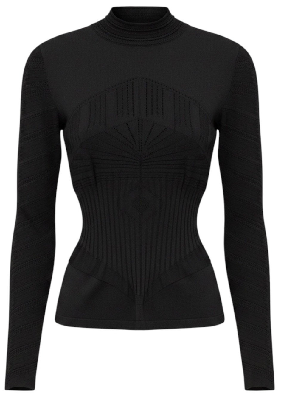 ALEXANDER MCQUEEN BLACK SILK AND NYLON STRETCH LONG SLEEVED TOP